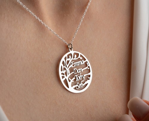 Custom 925 Sterling Silver Family Tree Name Necklace Jewelry Gift For Her - Picture 5 of 7