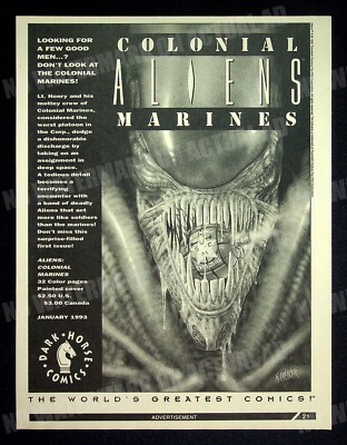 Aliens Colonial Marines Dark Horse Comics 1992 Print Magazine Ad Poster ADVERT