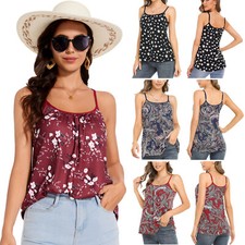Women Swing Flowy Cami with Built in Bra Strap Tank Tops Vest Plus Size S-4XL