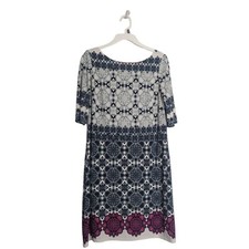 Eliza J -Shift Dress Floral Medallion Print Blue White 2/4 Sleeve Knee Length 10