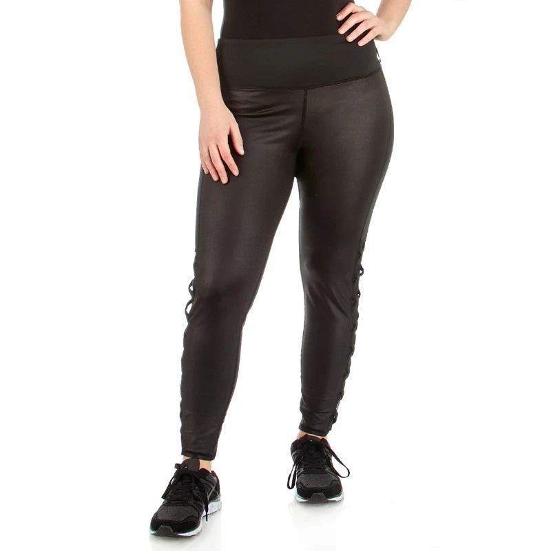 BeBe Sport Women Legging 1X 2X & 3X Black Plus Size Logo Lattice Side Pant  $79.