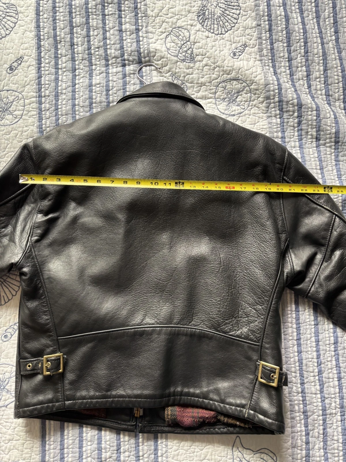 Schott 681 Leather Single Rider Jacket Size 44 Black Collar Flannel Tartan Lined image 6