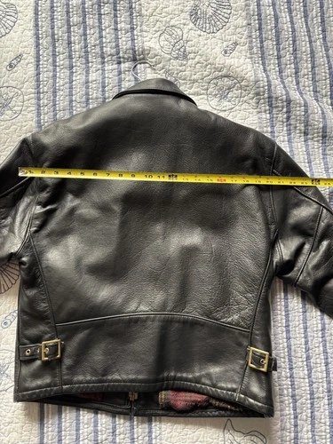 Schott 681 Leather Single Rider Jacket Size 44 Black Collar Flannel Tartan Lined image 6