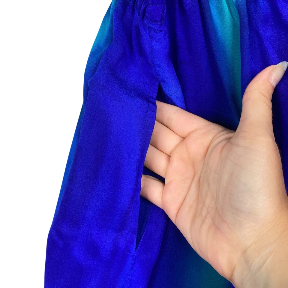 Pantalones Cortos Aliki Yamani Creations Azul Agua Pintados a Mano Seda Talla L Foto 4 de 4