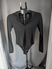 Select Black Ribbed Long Sleeve Collared Bodysuit Size S