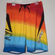 Vtg 90s Y2K Billabong Rainbow Serape Swim Trunks 32 Board Shorts Zero Gravity