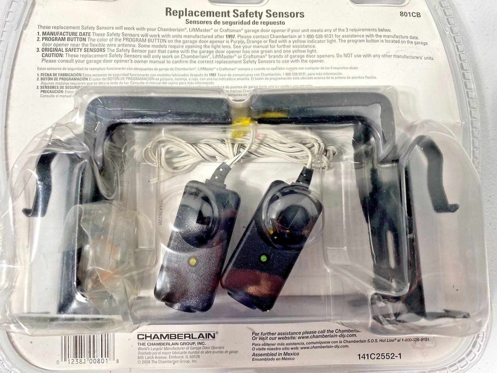 Chamberlain/Liftmaster/Craftsman Garage Door Safety Sensors 801CB - Pair