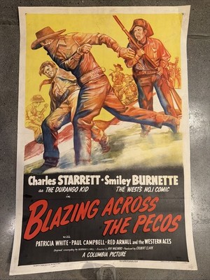 1948 Blazing Across The Pecos Linen Backed One-Sheet Movie Poster 27  X 41 