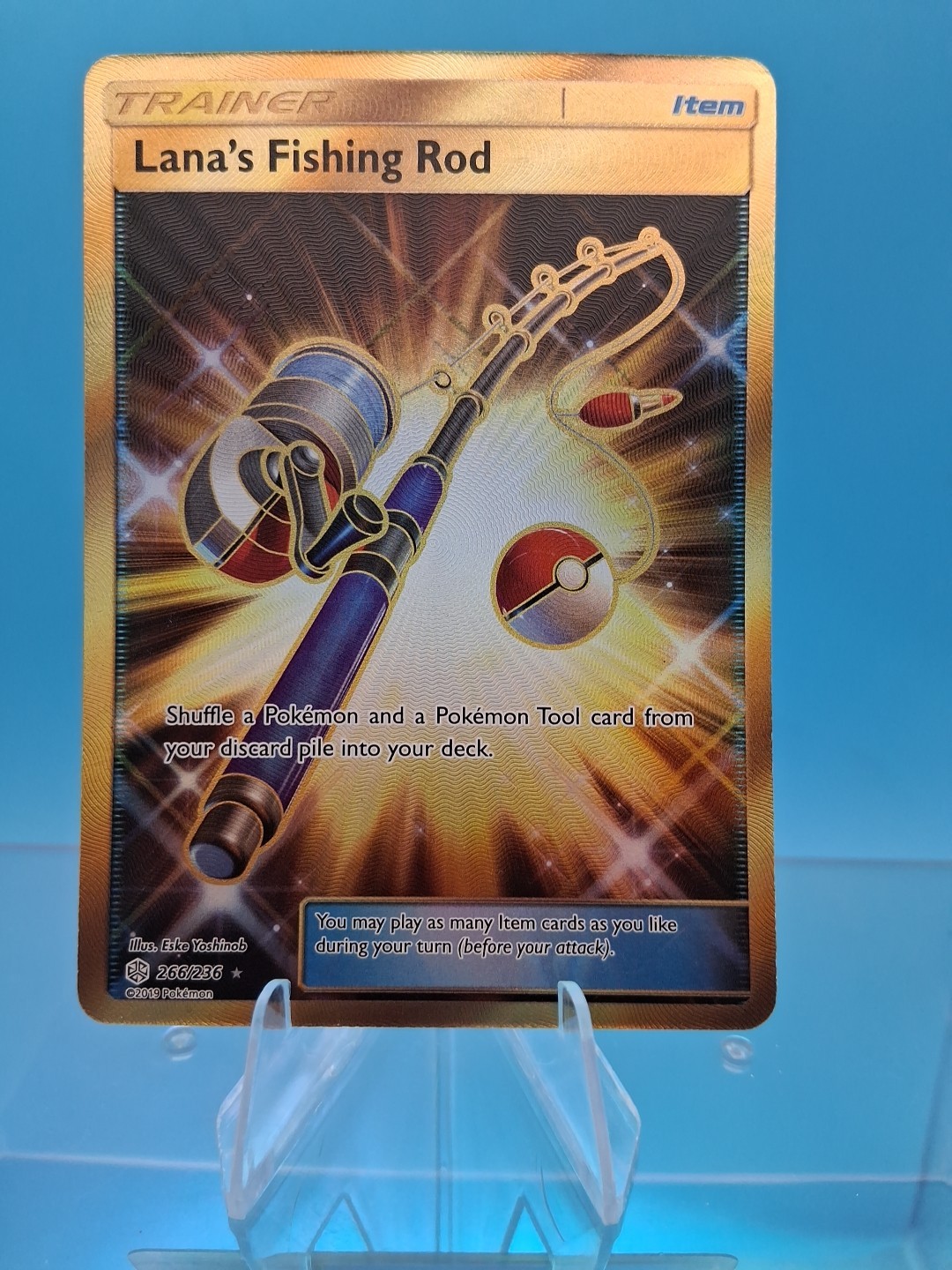 Pokemon Card Lana's Fishing Rod 266/236 Secret Rare Cosmic Eclipse Near Mint TCG