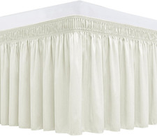 Wrap around Bed Skirts for Queen Beds 15" Drop, Ivory Adjustable Elastic Dust Ru