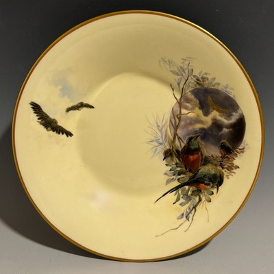 Royal Worcester handbemalte Schale Vögel im Mondschein Baldwyn datiert 1886