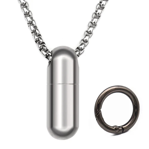 Titanium Pill Container with Kechain Necklace Waterproof Pill Case - Picture 1 of 8