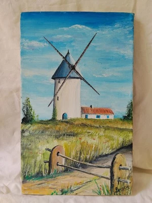 Tableau Huile Sur Toile Moulin Signé Rousseau Peinture Paysage Oil Painting - Photo 1/4