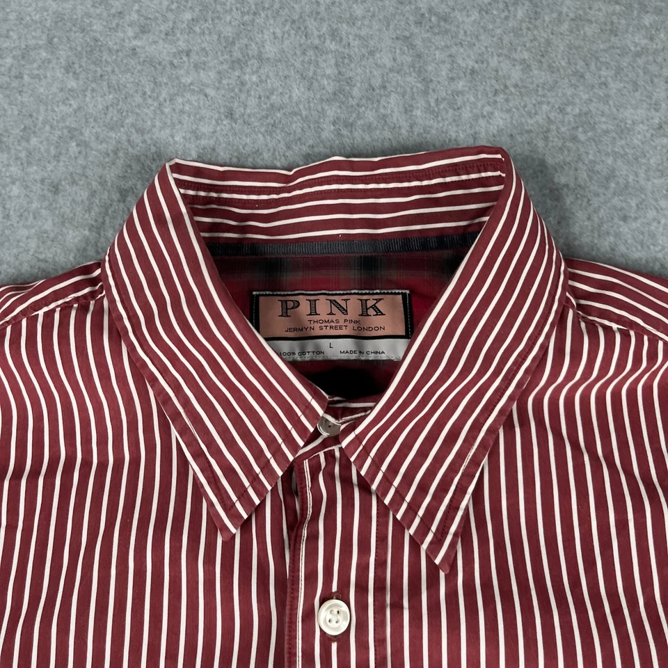 Camisa Thomas Rosa Grande Rojo Rayas Informal Abotonada Manga Larga Para Hombre Foto 3 de 4