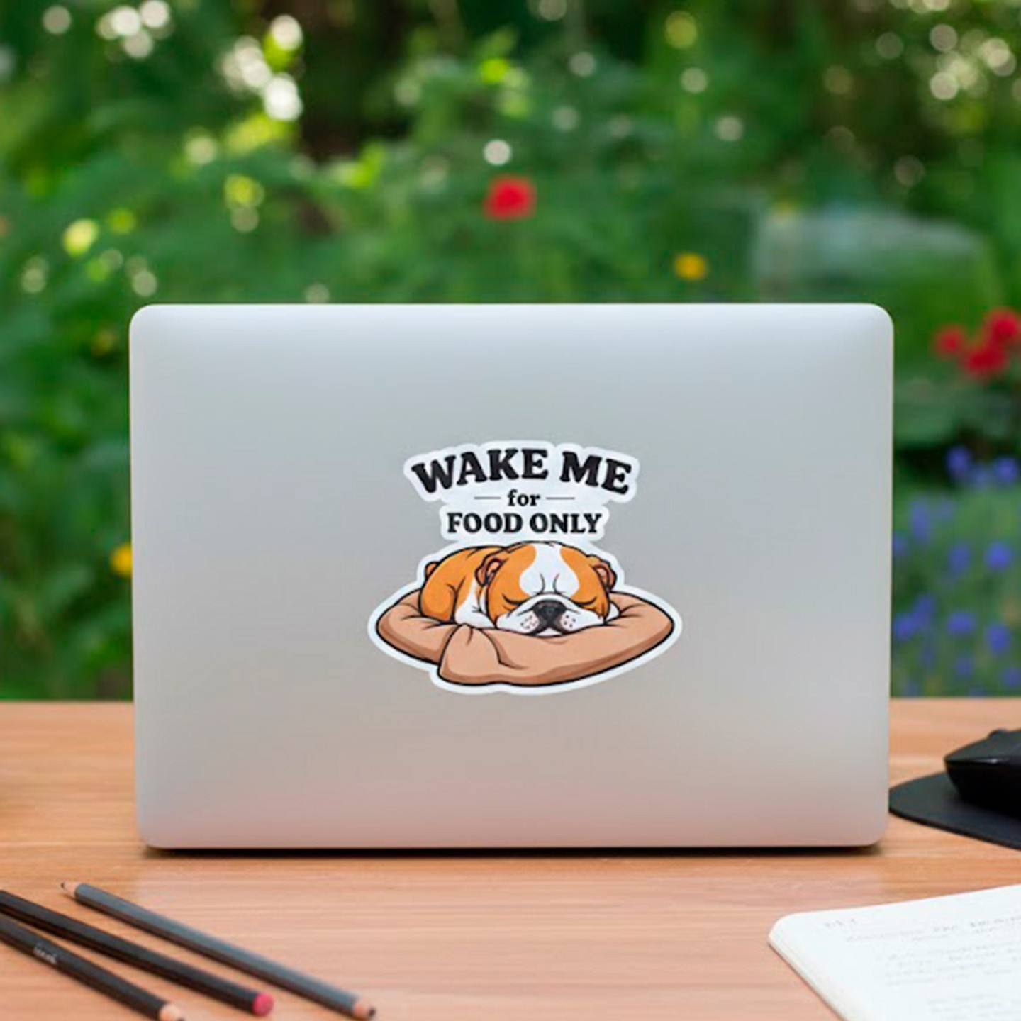 unny English Bulldog Sleeping Sticker Wake Me For Food Only Dog Decal Vinyl