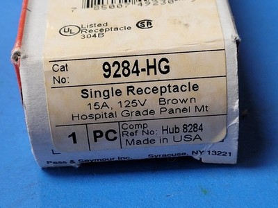 (1 PC) 9284-HG Legrand 15A 125V Hospital Grade panel mount Single Receptacle