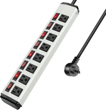 8 Outlet Metal Power Strip with Individual Switches,Heavy 6FT Cord, White 