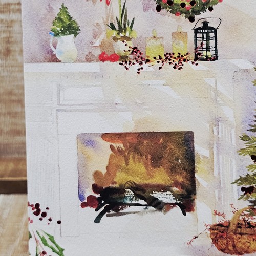 Hallmark Christmas Greeting Card 5x7 Fireplace Red Stripes Joyful - Picture 3 of 10