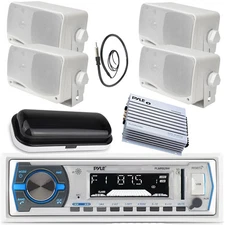 Pyle PLMRB29W Bluetooth Receiver, 4x 3.5'' 200W Speakers, Amp, Cover, Antenna