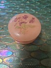 VTG Genuine Alabaster Hand Carved Jewelry Trinket Box Made in Italy Peach Floral — photo 2