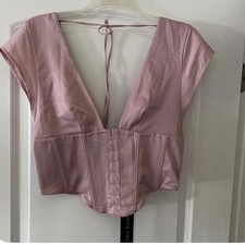 White Fox Boutique Blush Solid Bustier Top Zip Back Regular Fit Women s Size M