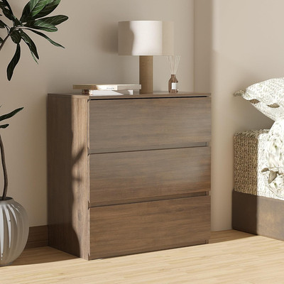 3 Drawer Dresser, Walnut Brown Wood Chest of Drawers for Bedroom, Closet & Livin