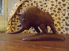 Mid Century teak? wooden  Carved Rhino Animal Figure Wooden