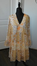 Entro Plus Size Beige Yellow Floral Bohemian Peasant Dress size Medium