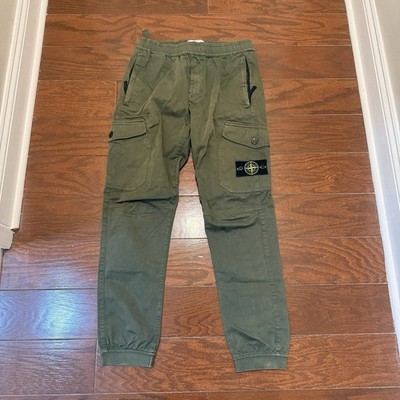 Stone Island Green Cargo Jogger Pants W30 Cotton Canvas Tapered Logo