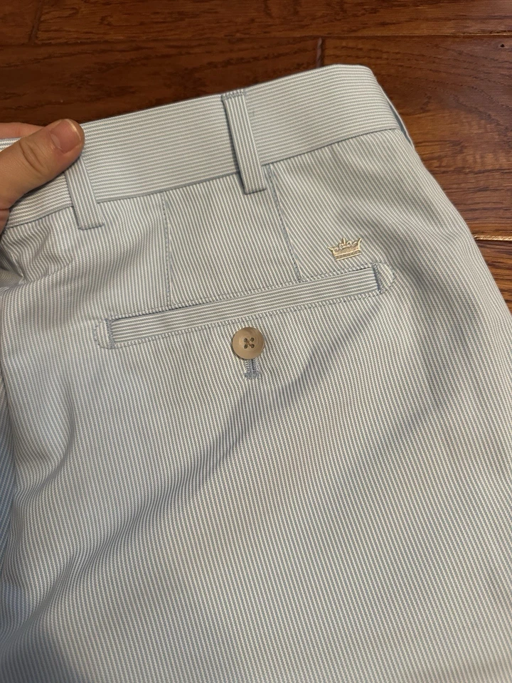 Pantalones Cortos Peter Millar Para Hombre Azul Claro Rayas 32 Frente Plano Informal Golf Chino Foto 4 de 4