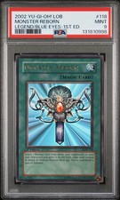 2002 YU-GI-OH LOB-LEGEND OF BLUE EYES WHITE DRAGON 118 MONSTER REBORN PSA 9
