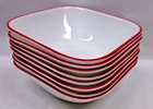 Corelle Vitrelle Splendor Square cereal Bowls Red Rim  6 3/8” Set of 8