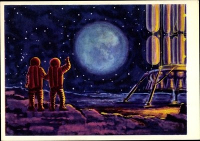 Künstler Ak Sokolov, A., Kosmonauten, Raumfahrer auf dem Mond,... - 10461256