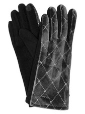 Womens Gray Velvet Diamond Soft Stretch Texting  Tech Touchscreen Gloves
