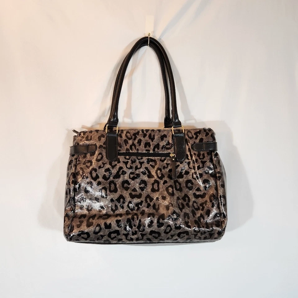 CHARMING CHARLIE черный коричневый текстурированный лакированная кожа животное печати наплечная сумка - Изображение 4 из 4