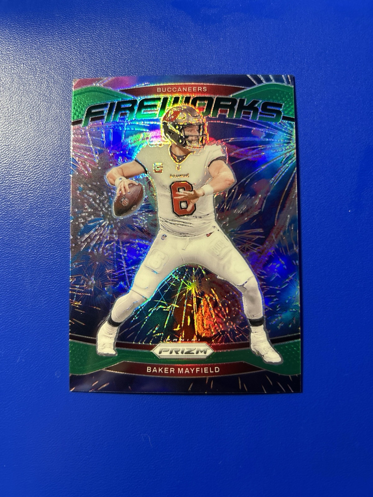 2024 Panini Prizm Baker Mayfield Green PRIZM Fireworks #6 #jersey Number Match