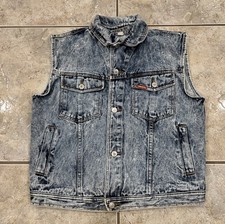 Vintage 90s Y2K Jordache Adult S/M Blue Jean Acid Wash Distressed Denim Vest