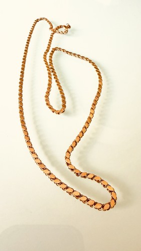 Vintage 14K Gold Damascus-Style Chain Necklace – 24” Textured Link,Elegant Drape - Picture 1 of 10