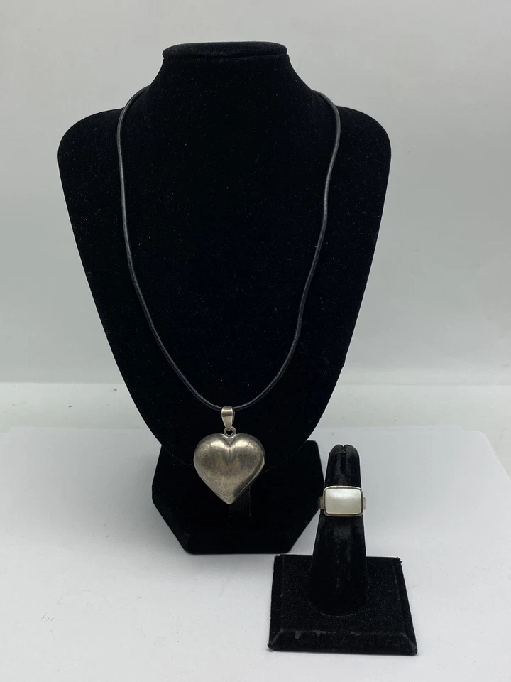 Sterling Silber verschiedene Ring/Halskette Anhänger Schmuck Konvolut 2 Teile 15,6 g