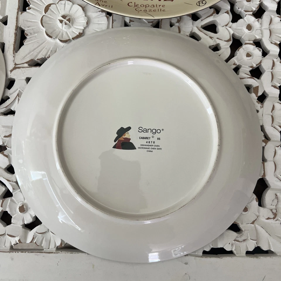 Sango Cabaret Dinner Plate Pair Cancan Dancers Stoneware 11 inch Oval Set of 2 - Image 3 of 4