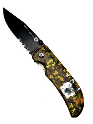 Circle SH Wolf Graphic Trapper Pocket Knife CSH-19 Black 2.5in Blade with clip