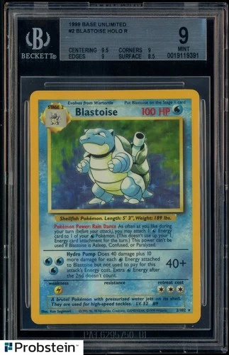 1999 Pokemon Base Set Unlimited #2 Blastoise Holo R BGS 9 MINT