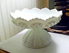 FENTON hobnail white milk glass candle bowl dome footed pedestal scalloped edge