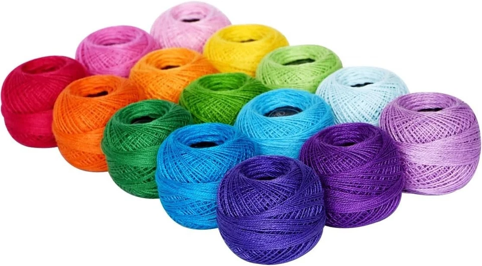 Colorful Rainbow Cotton Thread Set — 15 Pearl Balls for Crochet & Embroidery - Image 3 of 4