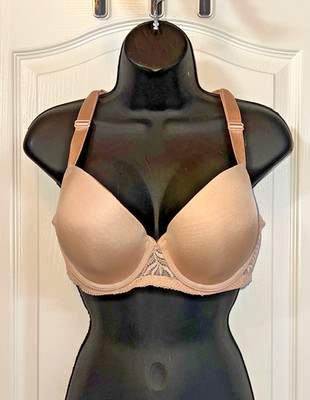 Paramour Carolina 115011 Seamless Plunge Lace T-Back Bra In Buff Beige, Sz 34DDD