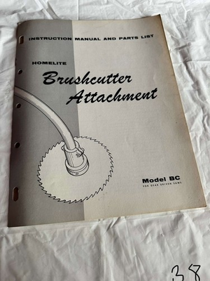 #ad Homelite Textron Brushcutter Attachment Model BC Parts List SALES Manual $24.99
