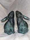 Vintage Patina Brass Or Bronze Bunny Rabbit Bookends Andrea by Sadek MCM