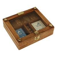 Karten/WüRfel/Domino-Box Spiel Aus Mango-Holz/Glas/Messing 20 X 17,5 Cm Sea-Club
