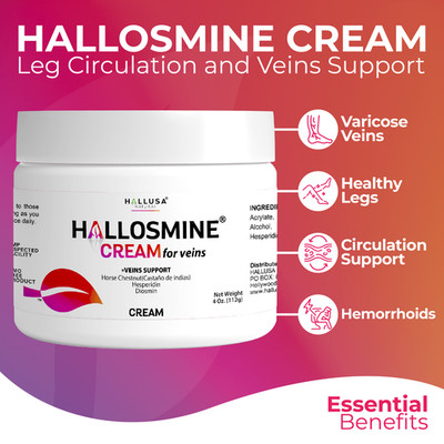 Hallosmine Varicose Veins Cream with Diosmin Hesperidin & Horse chestnut | 4 oz