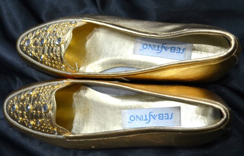 Sebastino GOLD beaded ballet flats oxford flashy LEATHER SHOES loafers shoe 7 M - Picture 4 of 5